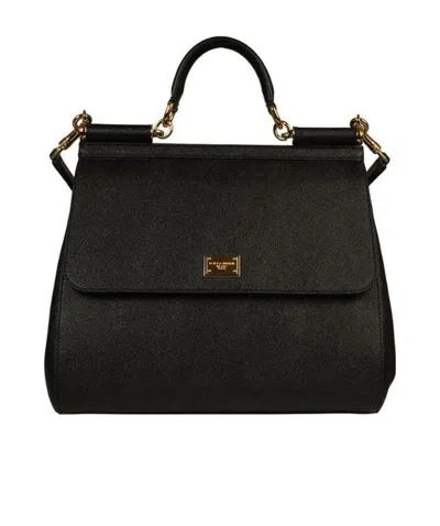 Dolce & Gabbana Logo Details Handbag In Black