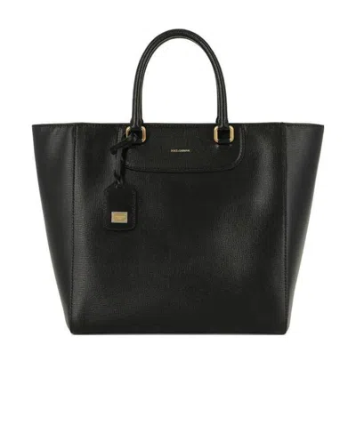 Dolce & Gabbana Logo Details Handbag In Black