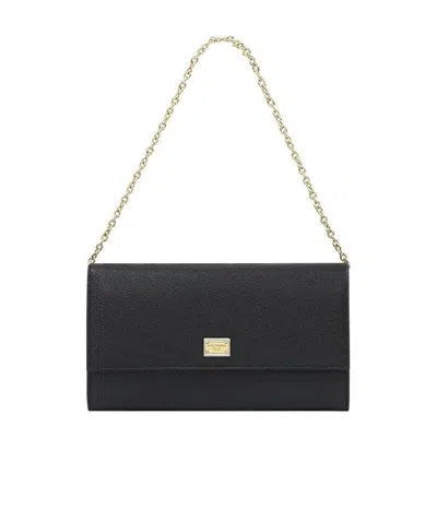Dolce & Gabbana Logo Details Handbag In Black