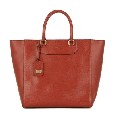 Dolce & Gabbana Logo Details Handbag In Brown