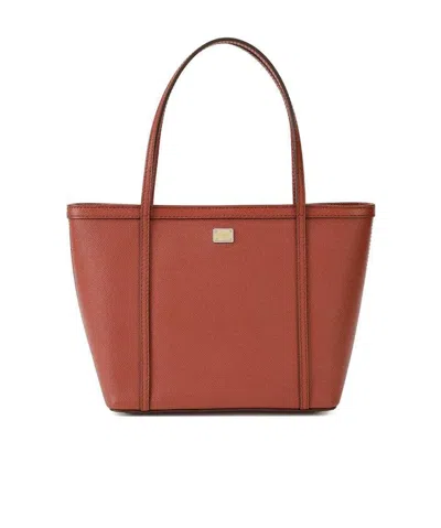 Dolce & Gabbana Logo Details Handbag In Brown