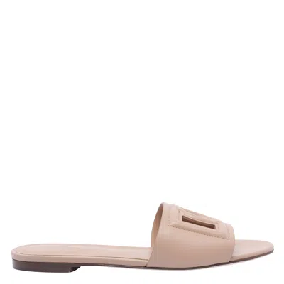Dolce & Gabbana Bianca Calfskin Flat Slides In Pink