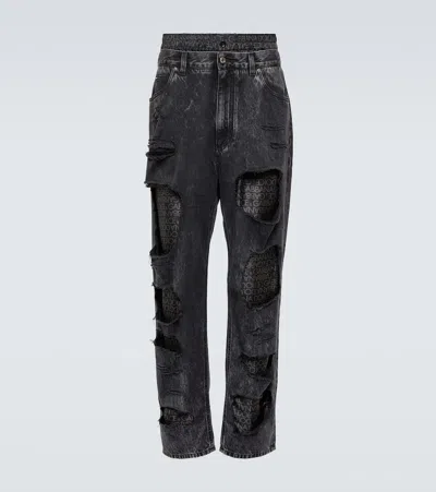 DOLCE & GABBANA LOGO DISTRESSED STRAIGHT JEANS