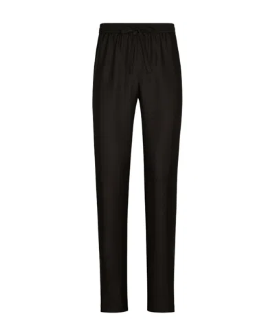 Dolce & Gabbana Silk Jogging Pants With Dg Embroidered Patch In Black