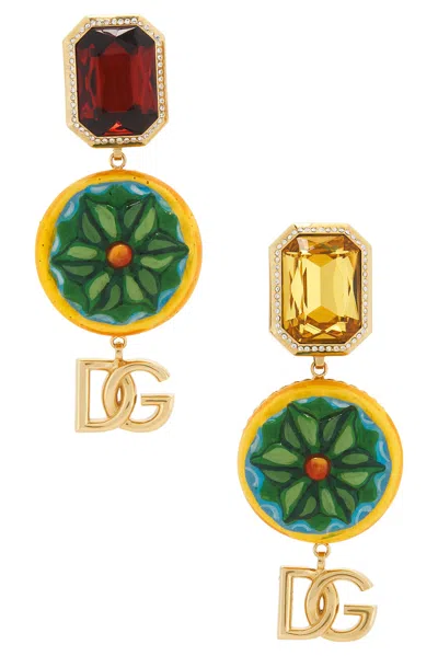 Dolce & Gabbana Logo Drop Earrings In Multi