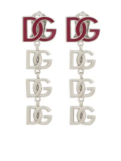 Dolce & Gabbana Logo Drop Earrings In Silver