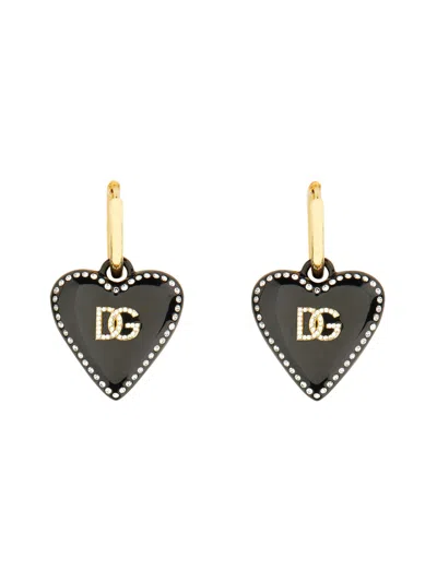 Dolce & Gabbana Black Logo Drop Earrings In Gray