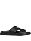 Dolce & Gabbana Logo-embellished Black Leather Sandals With Moulded Footbed In Black