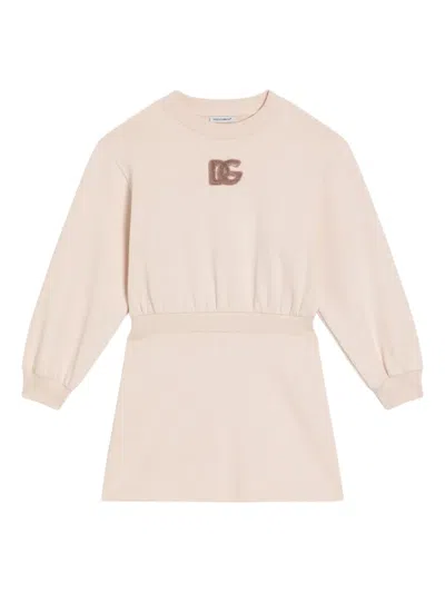 Dolce & Gabbana Kids' Logo-embellished Cotton Dress In Brown