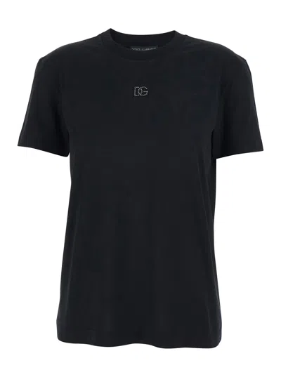 Dolce & Gabbana Logo-embroidered Cotton With Beads T-shirt In Black