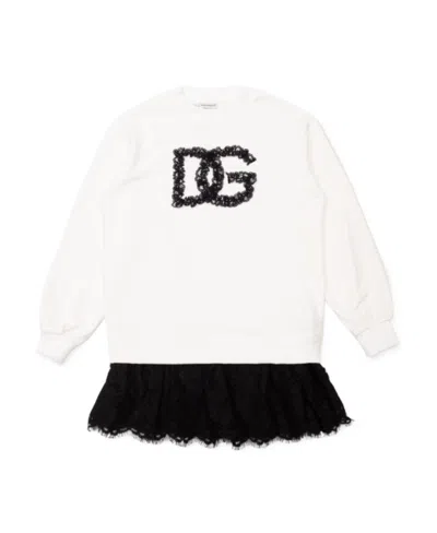 Dolce & Gabbana Logo-embellished Lace-panel Minidress In White