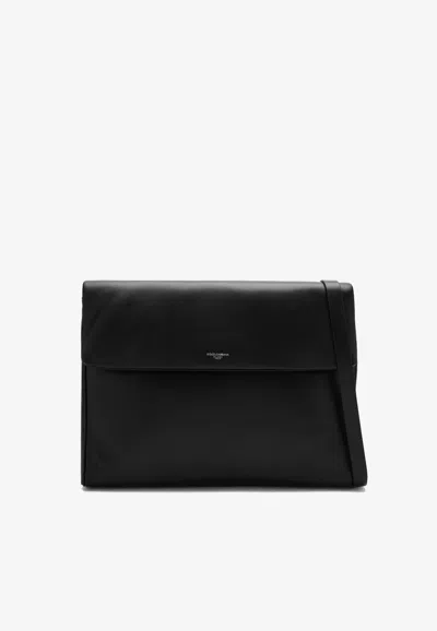 Dolce & Gabbana Logo Embellished Leather Messenger Bag In Black