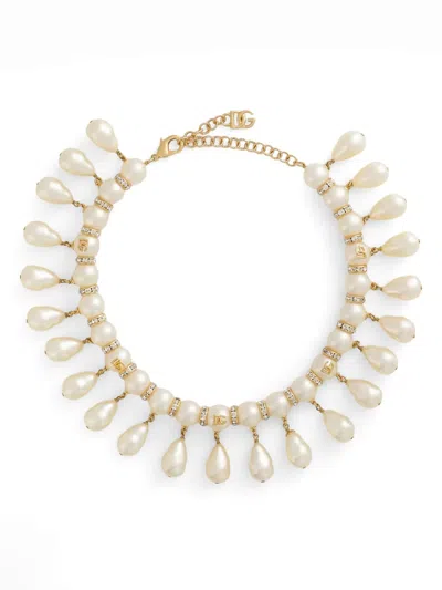 Dolce & Gabbana Logo-embellished Pearl Necklace In Gold