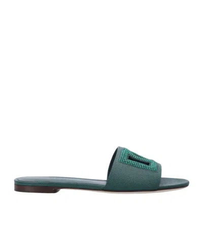 Dolce & Gabbana Dolce  Gabbana Logo Embellished Slides In Green