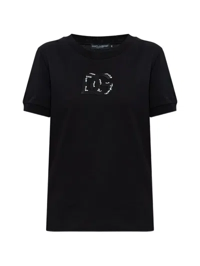 Dolce & Gabbana Cotton Embellished Logo T-shirt In Black