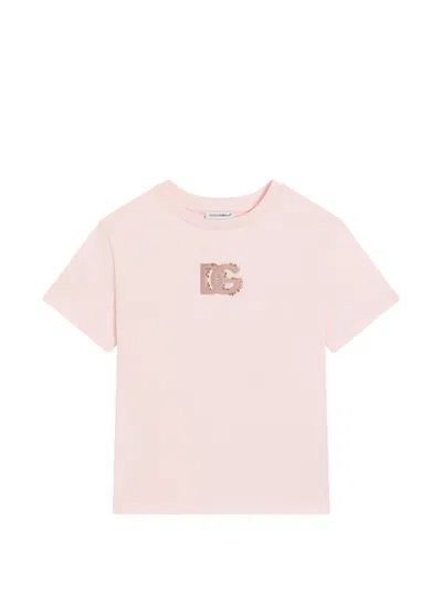 Dolce & Gabbana Kids' Logo-embellishment T-shirt In Pink