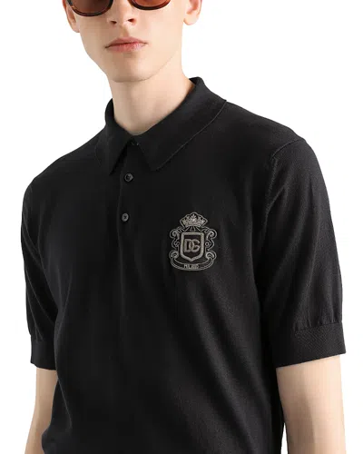 Dolce & Gabbana Logo Emblem Polo Shirt In Black