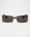Dolce & Gabbana Logo Emblem Rectangle Acetate Sunglasses In Black White