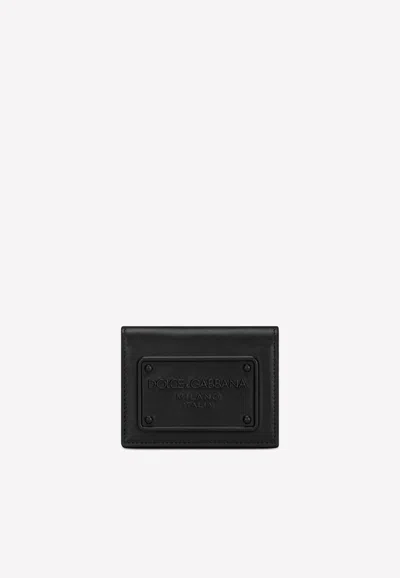 Dolce & Gabbana Logo-embossed Bi-fold Wallet In Calfskin In Black