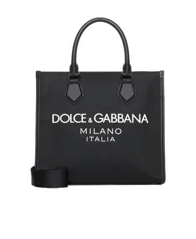Dolce & Gabbana Logo-embossed Canvas Tote Bag In Black