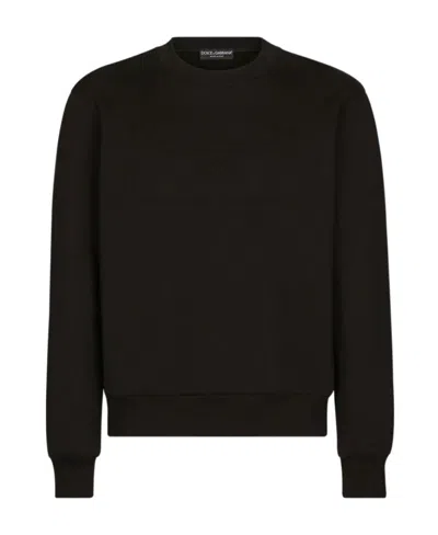 Dolce & Gabbana Logo-embossed Crew-neck Sweatshirt In Black