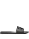 Dolce & Gabbana Black Flats With Cut-out Band And Dg Logo In Soft Rubber Woman