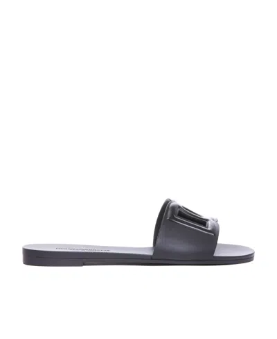 Dolce & Gabbana Logo-embossed Cut-out Slides In Black