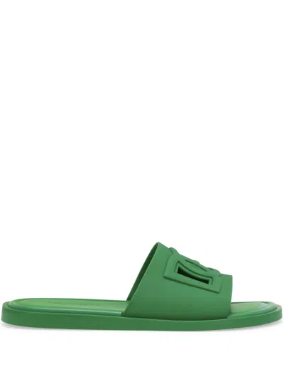 Dolce & Gabbana Logo-embossed Cut-out Slides In Green