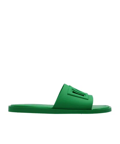 Dolce & Gabbana Logo-embossed Cut-out Slides In Green