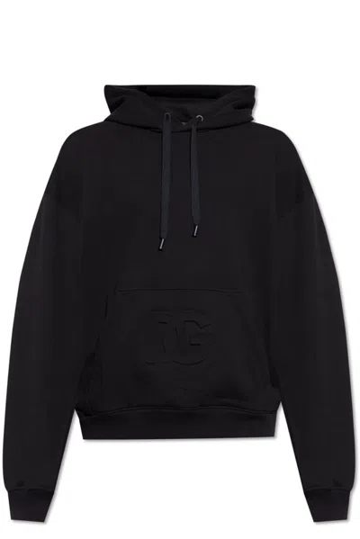 Dolce & Gabbana Black Cotton Sweatshirt With Embossed Logo