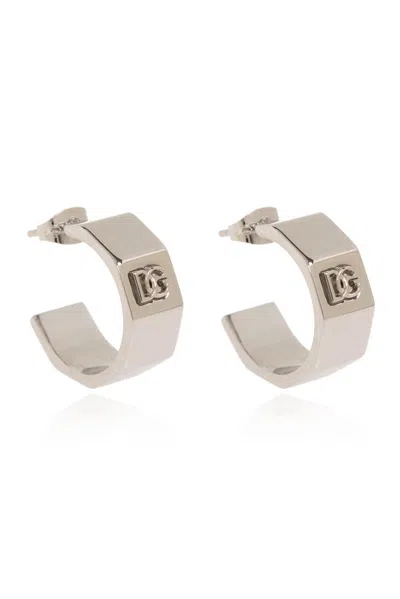 Dolce & Gabbana Dg Logo Faceted Earrings In Silver
