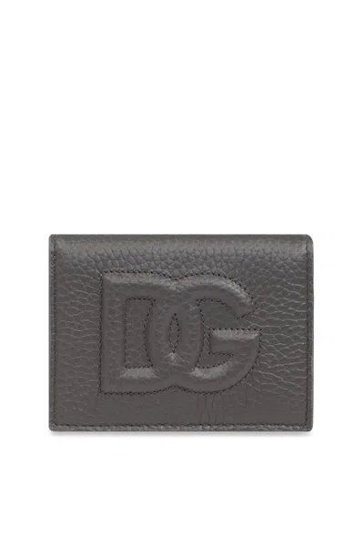 Dolce & Gabbana Logo Embossed Foldover Top Wallet In Grey