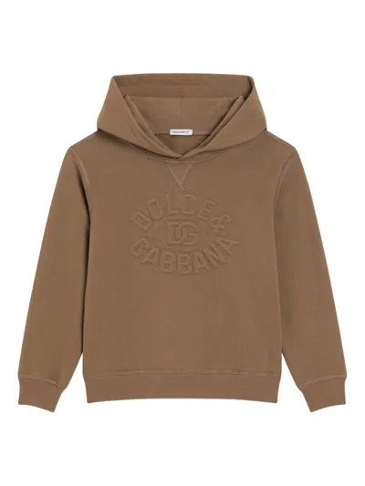 Dolce & Gabbana Kids' Logo-embossed Hoodie In Braun