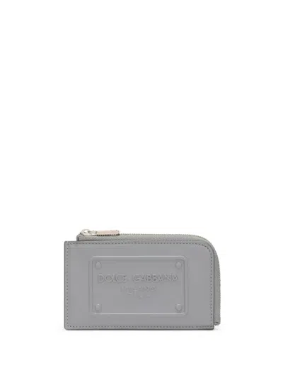 Dolce & Gabbana Logo-embossed Leather Card Holder In Grey