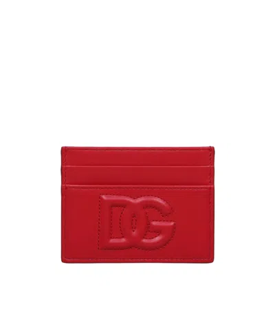 Dolce & Gabbana Logo-embossed Leather Cardholder In Red