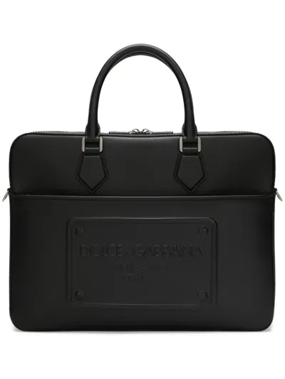 Dolce & Gabbana Logo-embossed Leather Laptop Bag In Black