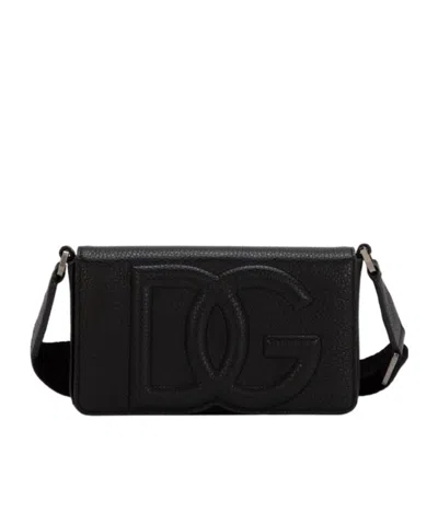Dolce & Gabbana Logo-embossed Leather Messenger Bag In Black