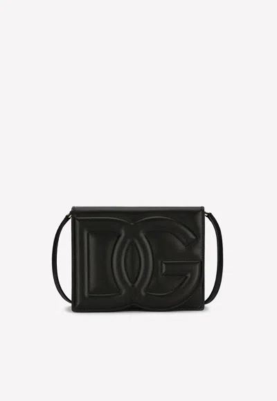Dolce & Gabbana Logo Embossed Leather Shoulder Bag In Black