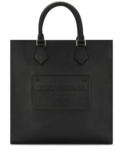 Dolce & Gabbana Logo-patch Leather Tote Bag In Black