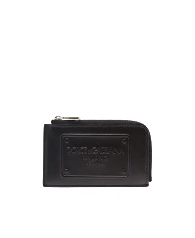 Dolce & Gabbana Logo-embossed Leather Wallet In Black