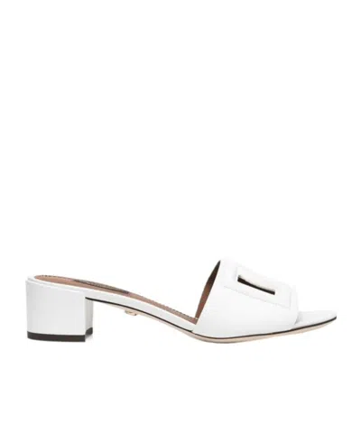 Dolce & Gabbana White Mules With Low Heel And Dg Millennials Detail In Smooth Leather