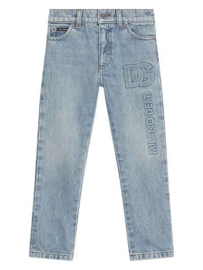 Dolce & Gabbana Kids' Logo-embossed Mid-rise Tapered Jeans In Blue