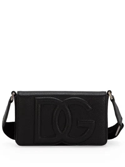 Dolce & Gabbana Logo-embossed Leather Messenger Bag In Schwarz