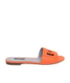 Dolce & Gabbana Slide Sandals In Orange Leather With Logo In Orange