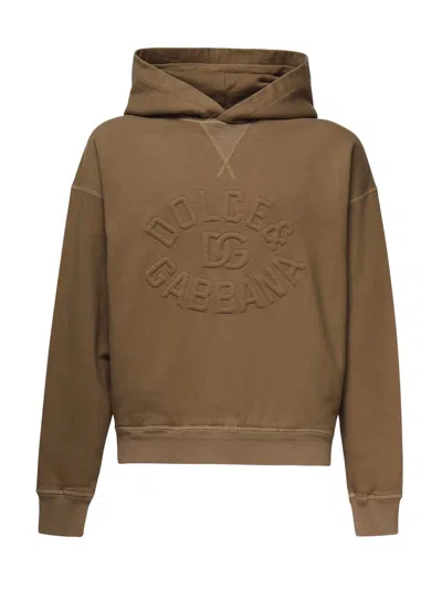 Dolce & Gabbana Hoodie With Logo Embroidery In Brown