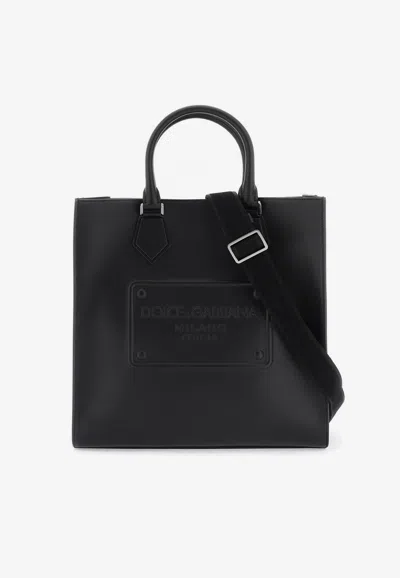 Dolce & Gabbana Logo-embossed Top Handle Bag In Leather In Black