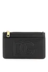 Dolce & Gabbana Logo Embossed Top Zip Card Holder In Black