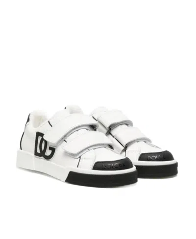 Dolce & Gabbana Kids' Logo-embossed Touch-strap Sneakers In White