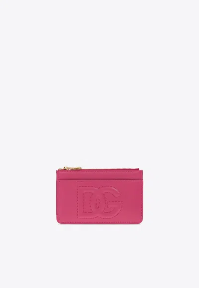 DOLCE & GABBANA LOGO-EMBOSSED ZIPPED LEATHER CARDHOLDER