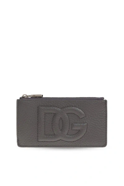 Dolce & Gabbana Logo Embossed Zipped Wallet In Grey